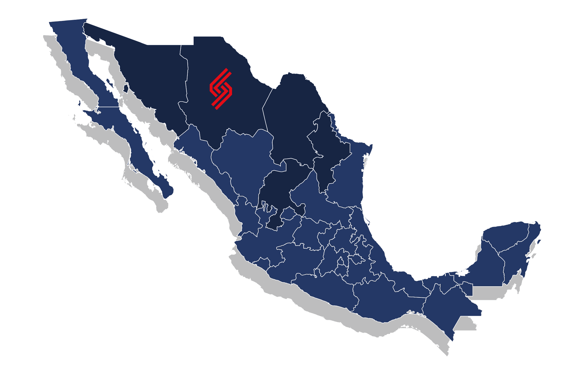 Mapa de México que muestra la cobertura nacional de servicio de Solsetec.
